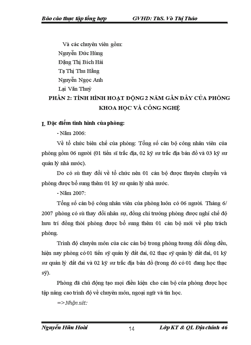 image for page Báo cáo tổng hợp tại Viện nghiên cứu Địa chính và Phòng Khoa học Công nghệ.