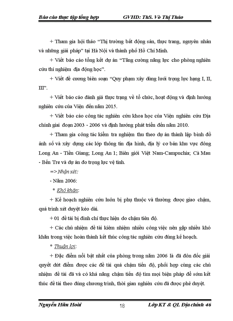 image for page Báo cáo tổng hợp tại Viện nghiên cứu Địa chính và Phòng Khoa học Công nghệ.