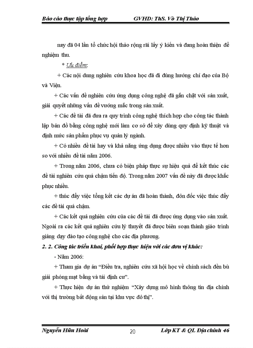 image for page Báo cáo tổng hợp tại Viện nghiên cứu Địa chính và Phòng Khoa học Công nghệ.