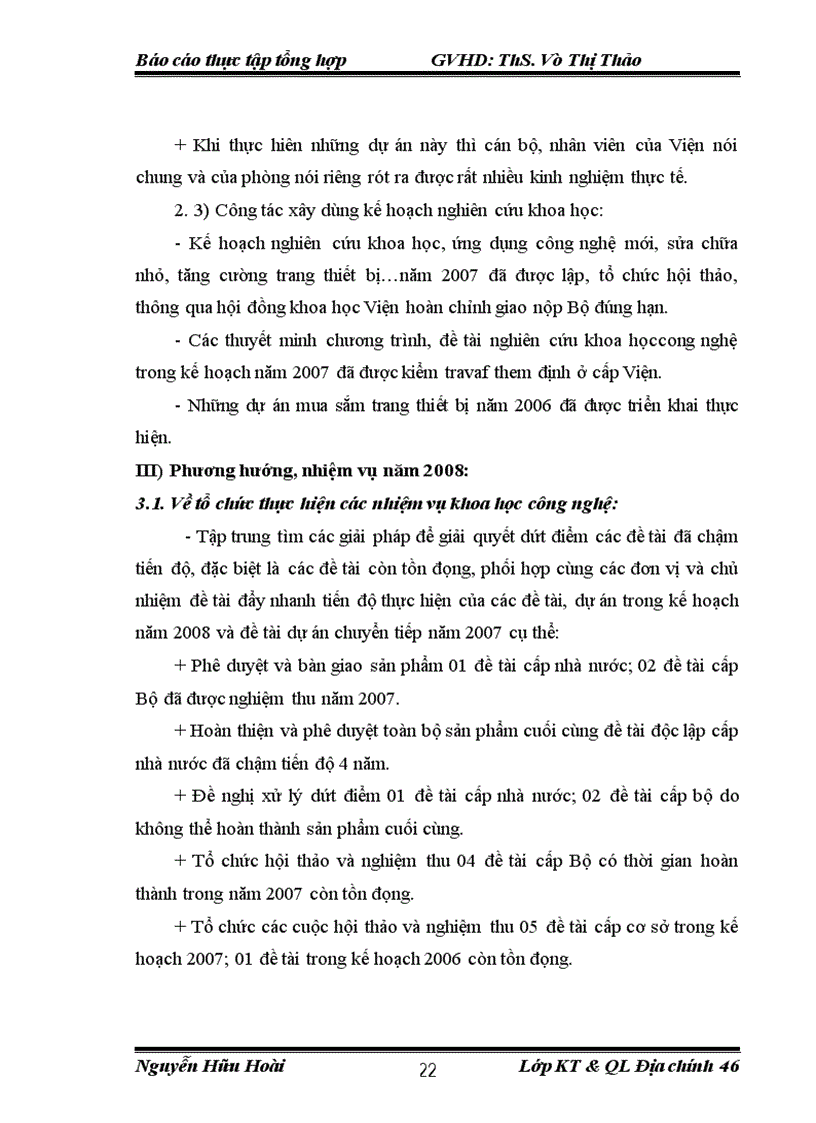 image for page Báo cáo tổng hợp tại Viện nghiên cứu Địa chính và Phòng Khoa học Công nghệ.