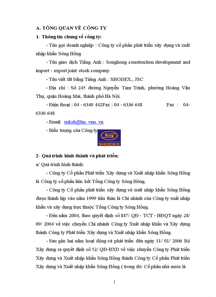 image for page Báo cáo tổng hợp tại Công ty Cổ phần Phát triển Xây dựng và Xuất nhập khẩu Sông Hồng