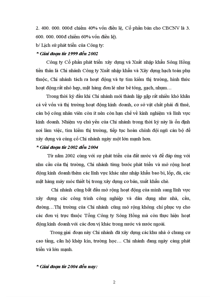 image for page Báo cáo tổng hợp tại Công ty Cổ phần Phát triển Xây dựng và Xuất nhập khẩu Sông Hồng