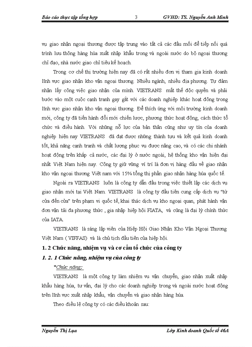 Thực tập tổng hợp CÔNG TY GIAO NHẬN VẬN KHO VẬN NGOẠI THƯƠNG VIETRANS