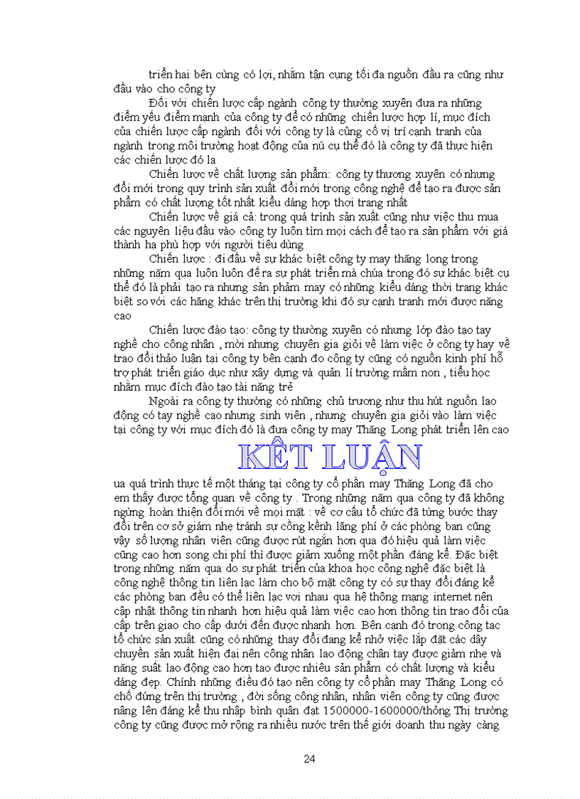 image for page Báo cáo tổng hợp về Công ty cổ phần may Thăng Long