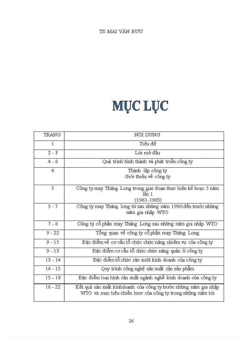 image for page Báo cáo tổng hợp về Công ty cổ phần may Thăng Long