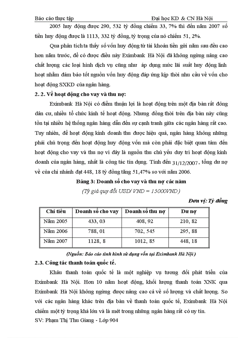 Báo cáo thực tập tại chi nhánh ngân hàng Eximbank Hà Nội.