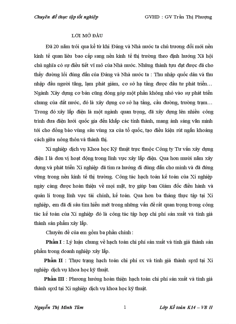 image for page Hạch toán chi phí sản xuất và tính giá thành sản phẩm xây lắp tại Xí nghiệp dịch vụ khoa học kĩ thuật thuộc Công ty Tư vấn Xây dựng Điện I