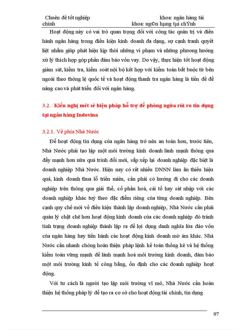 image for page Thực trạng và giảI pháp về rủ ro tín dụng trong ngân hàng Indovina
