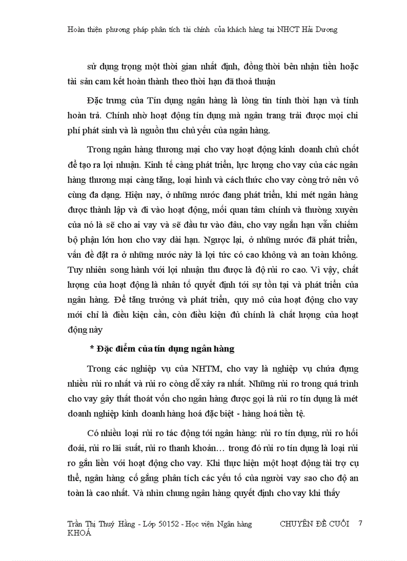 Hoàn thiện phương pháp phân tích tài chính của khách hàng tại Ngân hàng Công Thương Hải Dương