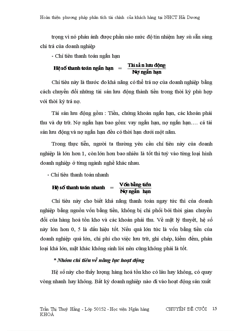image for page Hoàn thiện phương pháp phân tích tài chính của khách hàng tại Ngân hàng Công Thương Hải Dương