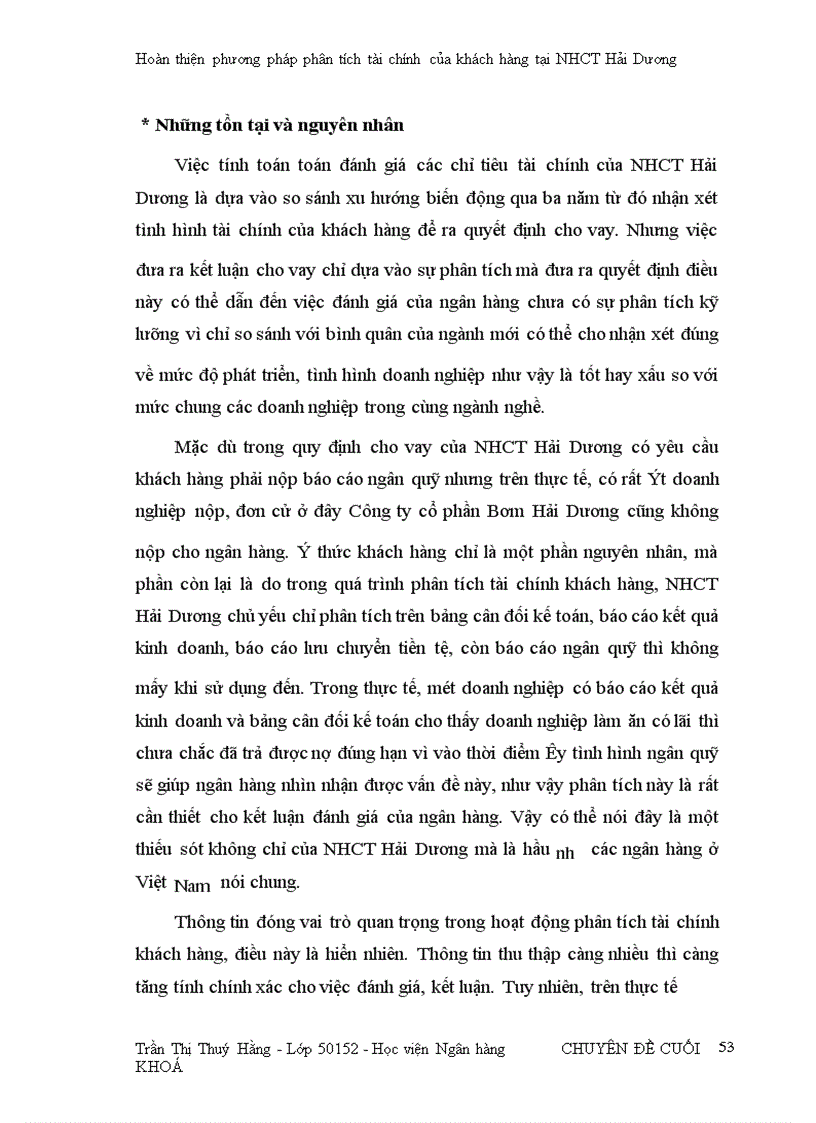 image for page Hoàn thiện phương pháp phân tích tài chính của khách hàng tại Ngân hàng Công Thương Hải Dương
