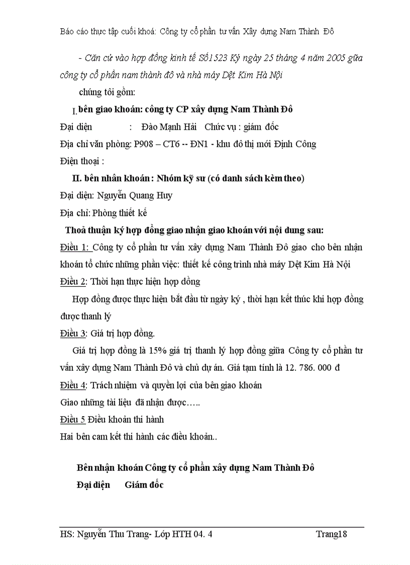 image for page Báo cáo thực tập cuối khoá: Công ty cổ phần tư vấn Xây dựng Nam Thành Đô
