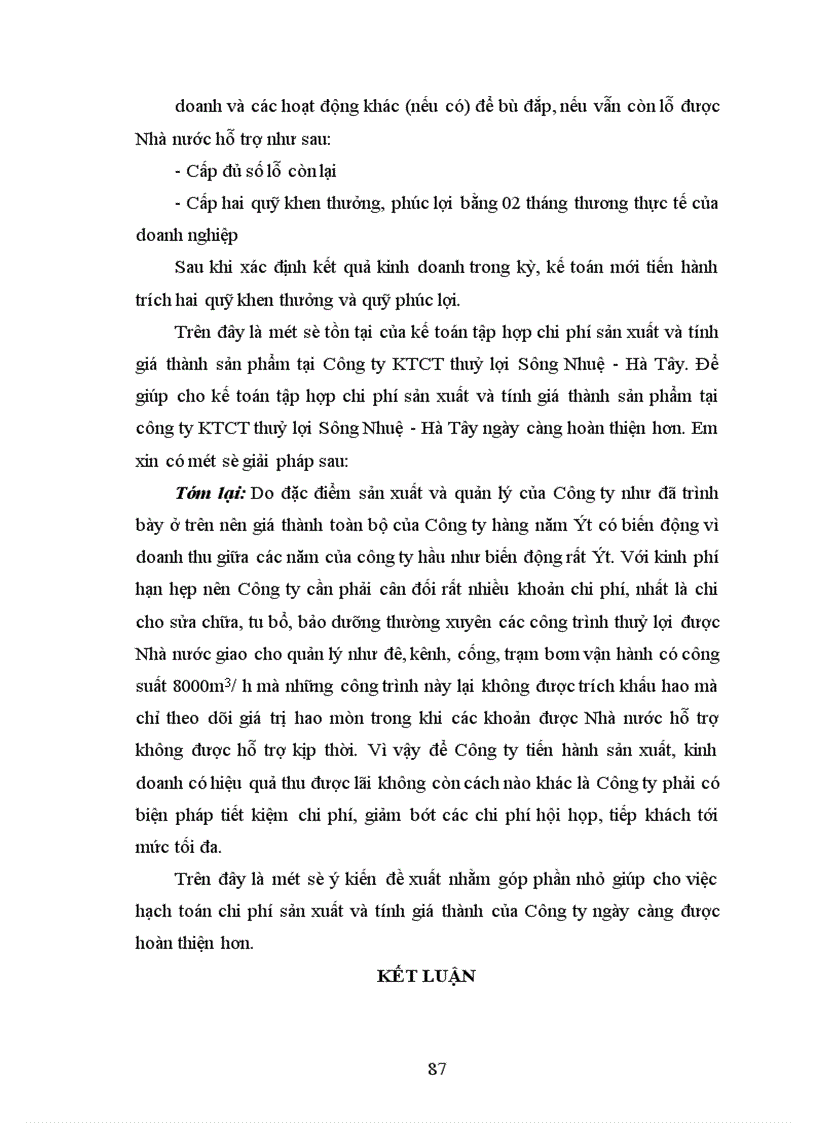 image for page Hoàn thiện kế toán chi phí sản xuất và tính giá thành sản phẩm tại Công ty khai thác công trình thuỷ lợi Sông Nhuệ - Hà Tây