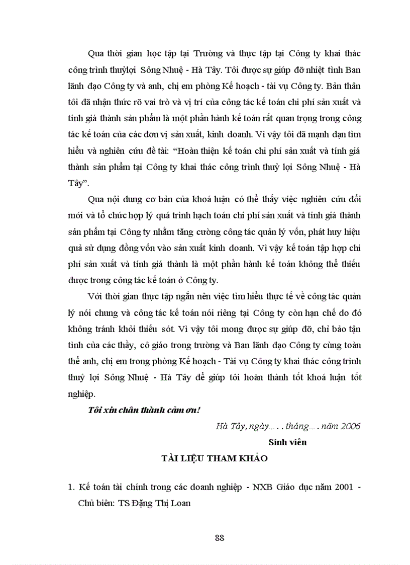 image for page Hoàn thiện kế toán chi phí sản xuất và tính giá thành sản phẩm tại Công ty khai thác công trình thuỷ lợi Sông Nhuệ - Hà Tây