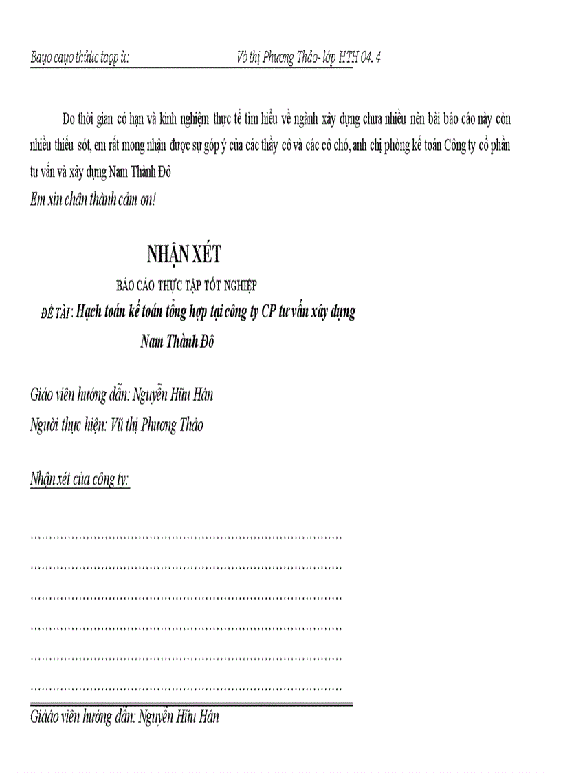 image for page Báo cáo thực tập tại công ty CP Tư vấn xây dựng Nam Thành Đô