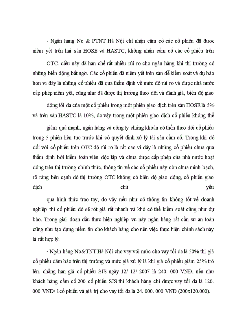 image for page Hạn chế rủi ro trong cho vay cầm cố cổ phiếu tại ngân hàng No&PTNT Hà Nội