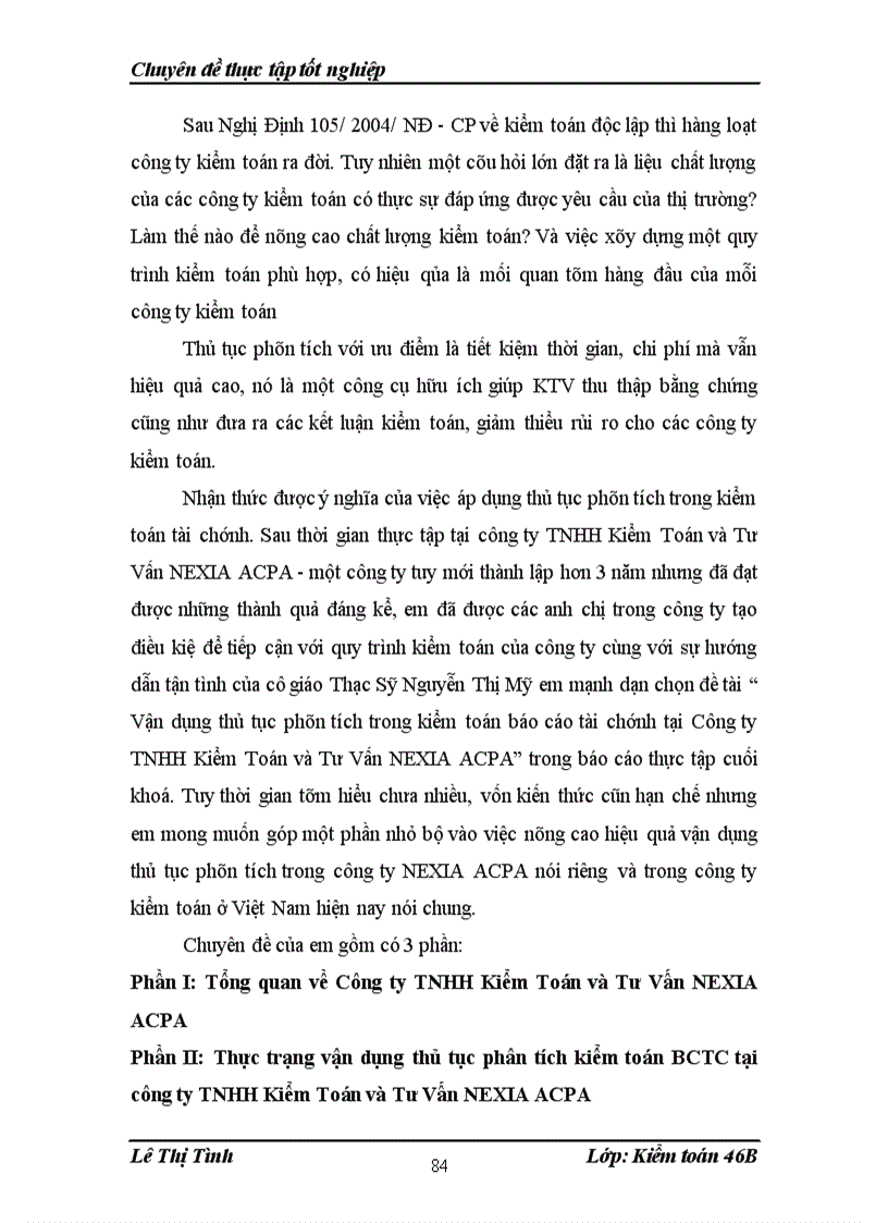 image for page Vận dụng thủ tục phân tích trong kiểm toán báo cáo tài chính tại Công ty TNHH Kiểm Toán và Tư Vấn NEXIA ACPA