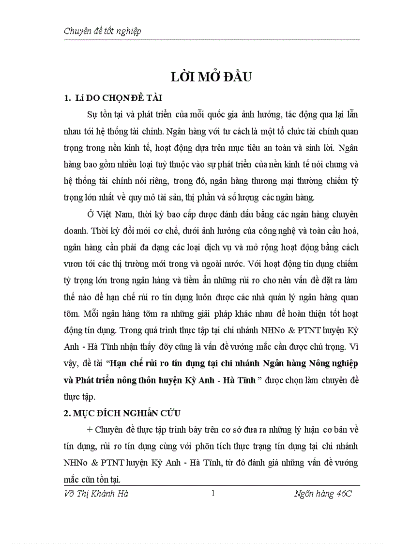 image for page Hạn chế rủi ro tín dụng tại chi nhánh Ngân hàng Nông nghiệp và Phát triển nông thôn huyện Kỳ Anh - Hà Tĩnh