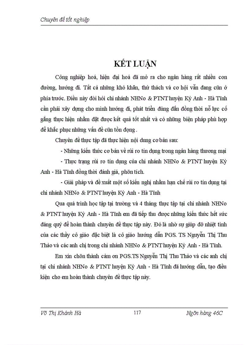 image for page Hạn chế rủi ro tín dụng tại chi nhánh Ngân hàng Nông nghiệp và Phát triển nông thôn huyện Kỳ Anh - Hà Tĩnh