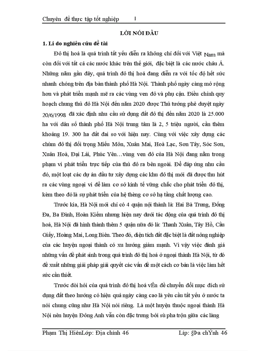 image for page Chuyển đổi mục đích sử dụng đất trong quá trình đô thị hoá ở huyện Đông Anh - thành phố Hà Nội