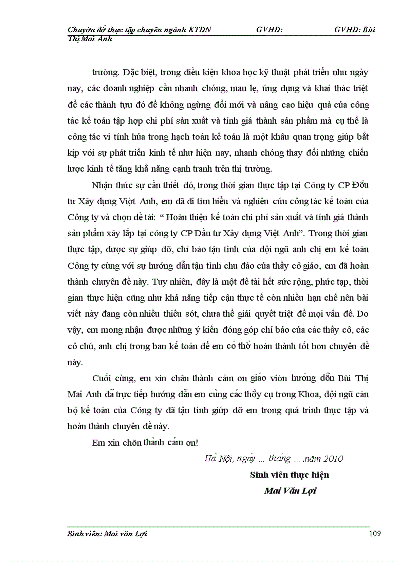 image for page Hoàn thiện kế toán chi phí sản xuất và tính giá thành sản phẩm xây lắp tại công ty CP Đầu tư Xây dựng Việt Anh
