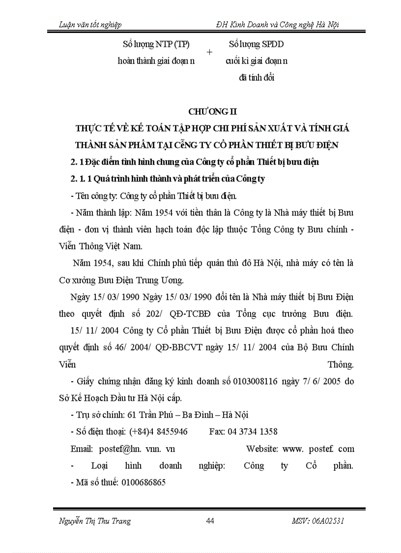 image for page Kế toán tập hợp chi phí sản xuất và tính giá thành sản phẩm tại Công ty Cổ phần Thiết bị bưu điện