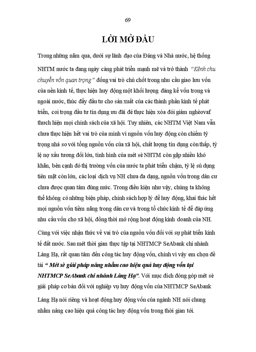 image for page Một số giải pháp nâng nhằm cao hiệu quả huy động vốn tại NHTMCP SeAbank chi nhánh Láng Hạ