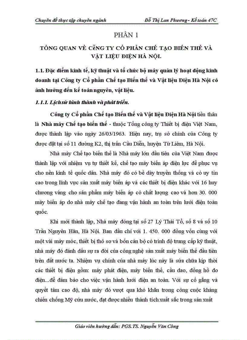 image for page Hoàn thiện kế toán nguyên, vật liệu tại Công ty Cổ phần Chế tạo Biến thế và Vật liệu Điện Hà Nội