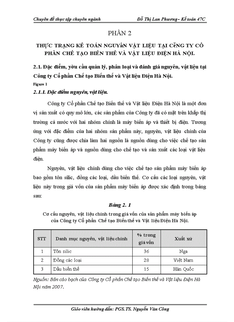 image for page Hoàn thiện kế toán nguyên, vật liệu tại Công ty Cổ phần Chế tạo Biến thế và Vật liệu Điện Hà Nội