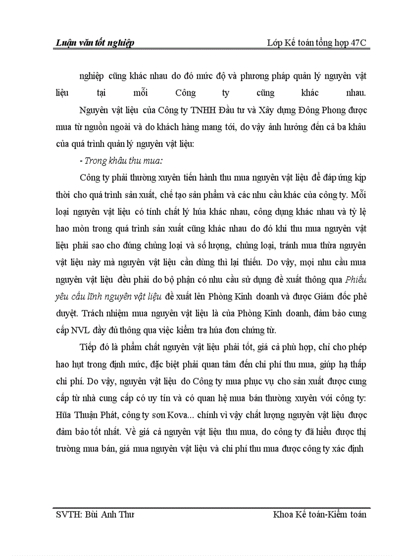 image for page Hoàn thiện công tác kế toán nguyên vật liệu tại Công ty TNHH Đầu tư và Xây dựng Đông Phong.