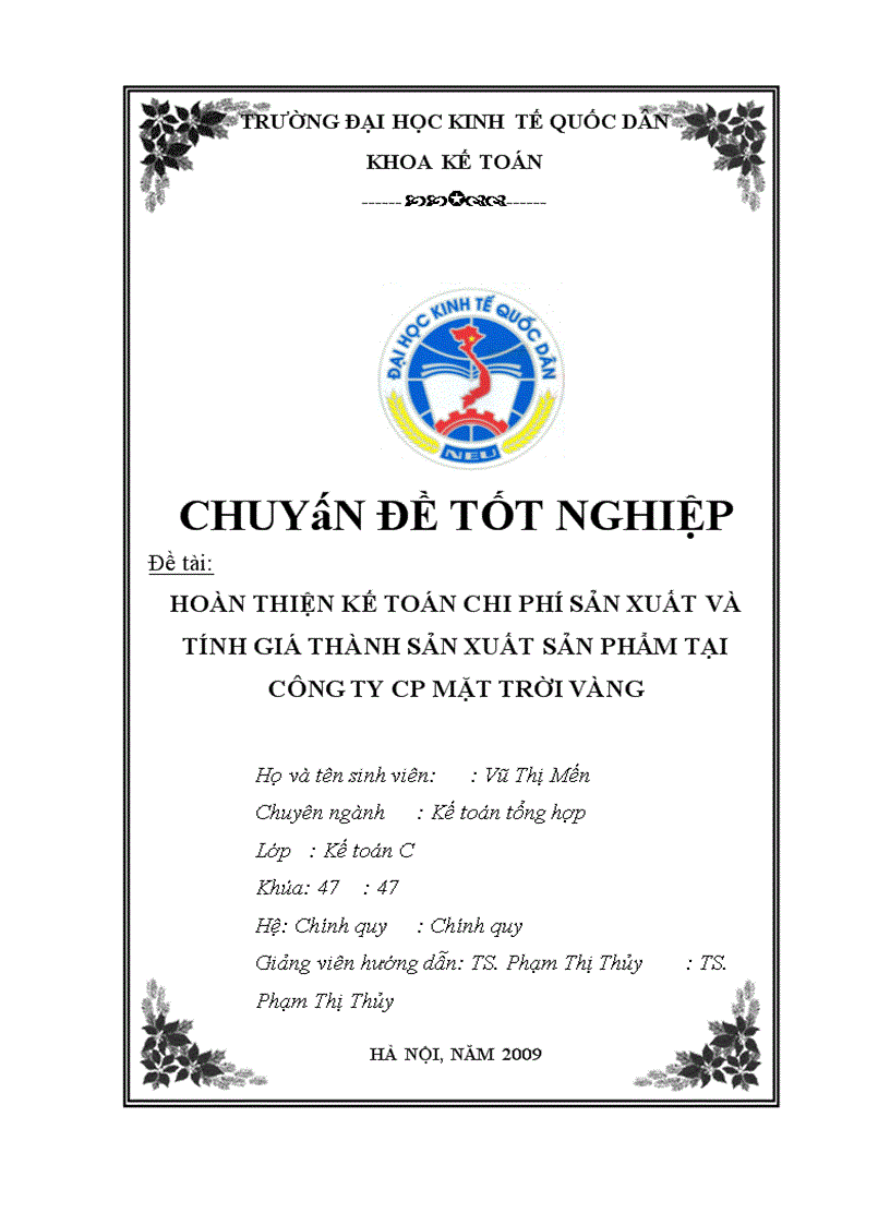 image for page Hoàn thiện kế toán chi phí sản xuất và tính giá thành sản xuất sản phẩm tại công ty cổ phần Mặt Trời Vàng