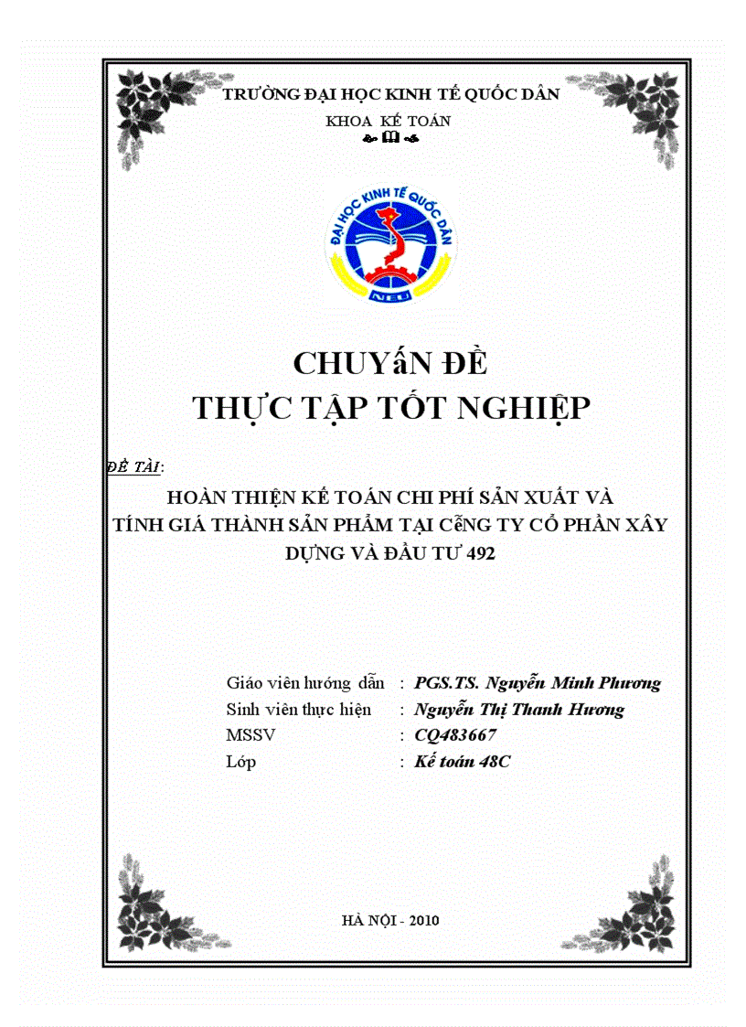 image for page Hoàn thiện kế toán chi phí sản xuất và tính giá thành sản phẩm xây lắp tại công ty Cổ phần xây dựng và đầu tư 492