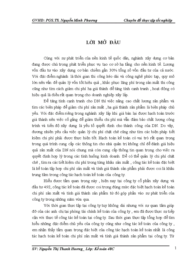 image for page Hoàn thiện kế toán chi phí sản xuất và tính giá thành sản phẩm xây lắp tại công ty Cổ phần xây dựng và đầu tư 492