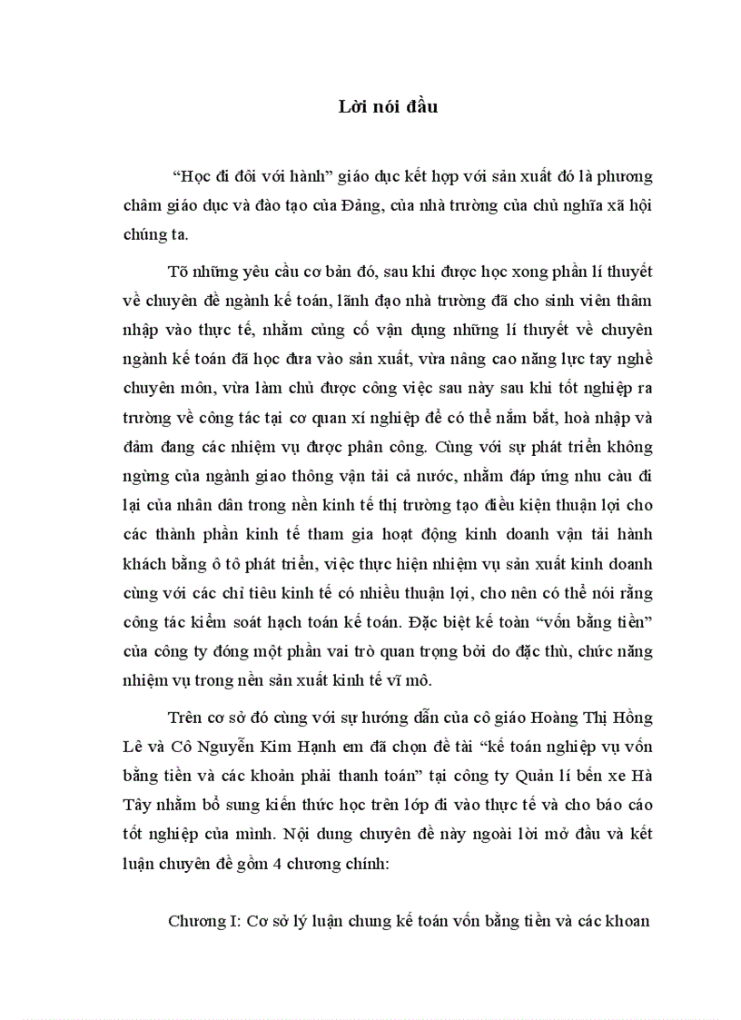 image for page Kế toán nghiệp vụ vốn bằng tiền và các khoản phải thanh toán tại công ty Quản lí bến xe Hà Tây