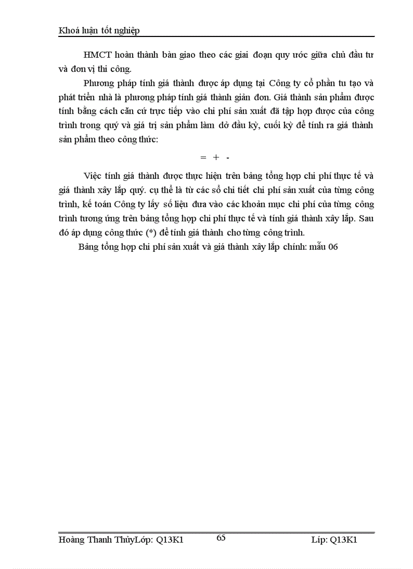 image for page Hoàn thiện kế toán chi phí sản xuất và tính giá thành sản phẩm xây lắp tại Công ty Cổ phần Tu tạo và Phát triển nhà