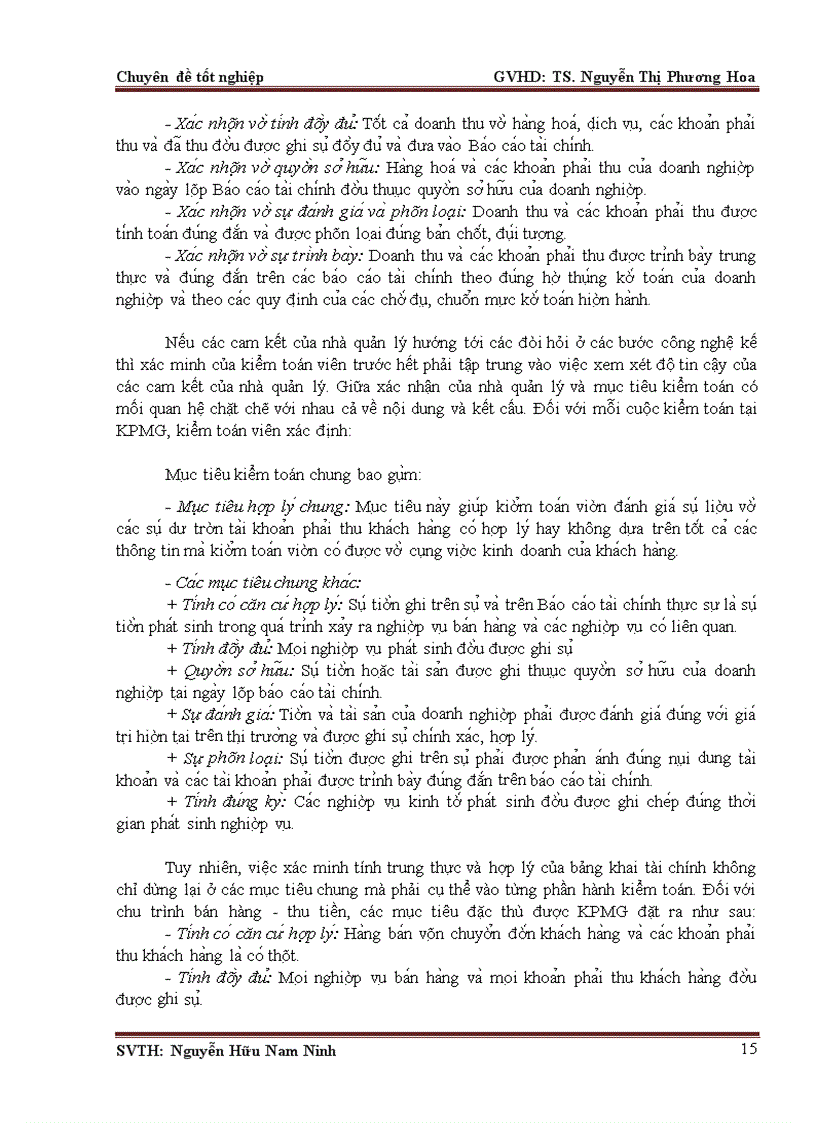 image for page Vận dụng quy trình kiểm toán vào kiểm toán chu trình bán hàng - thu tiền trong kiểm toán báo cào tài chính do Công ty TNHH KPMG Việt Nam thực hiện