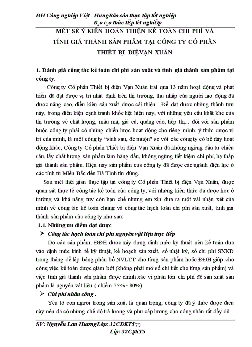 image for page Kế toán chi phí sản xuất và tính giá thành sản phẩm tại Công ty Cổ phần thiết bị điên Vạn Xuân