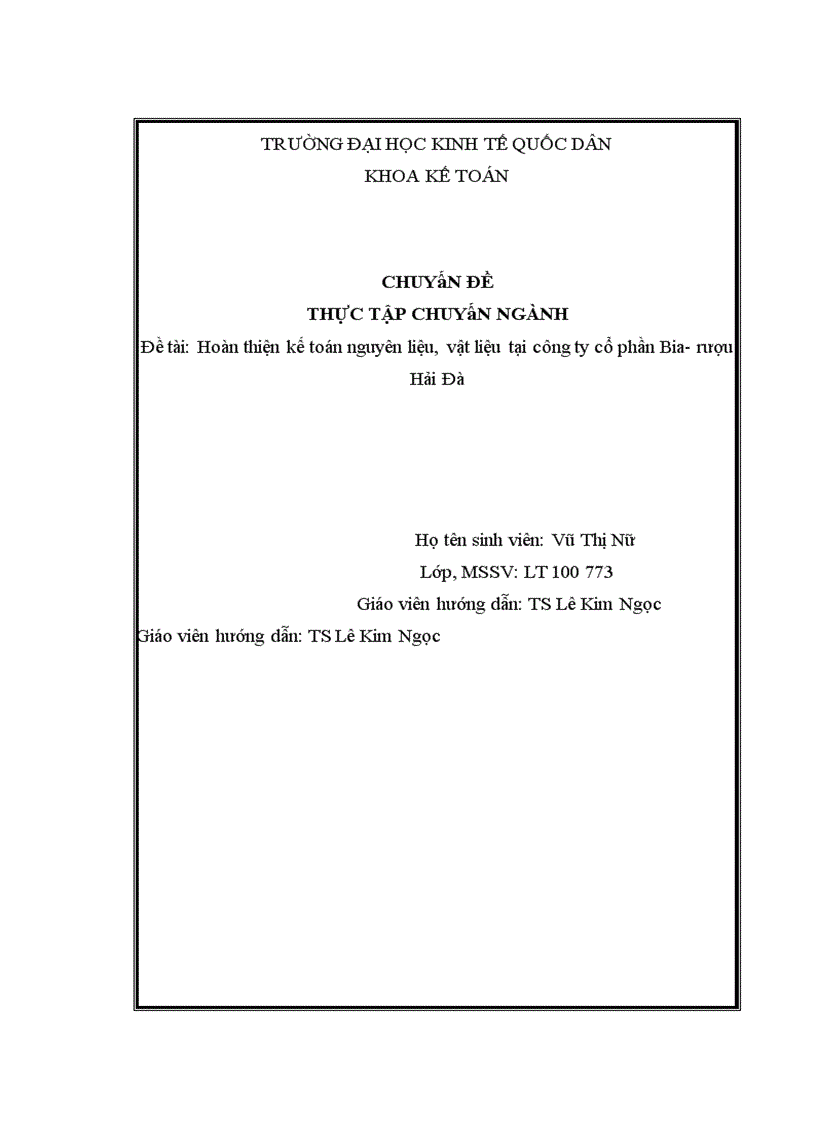 image for page Hoàn thiện kế toán nguyên liệu, vật liệu tại công ty cổ phần Bia- rượu Hải Đà