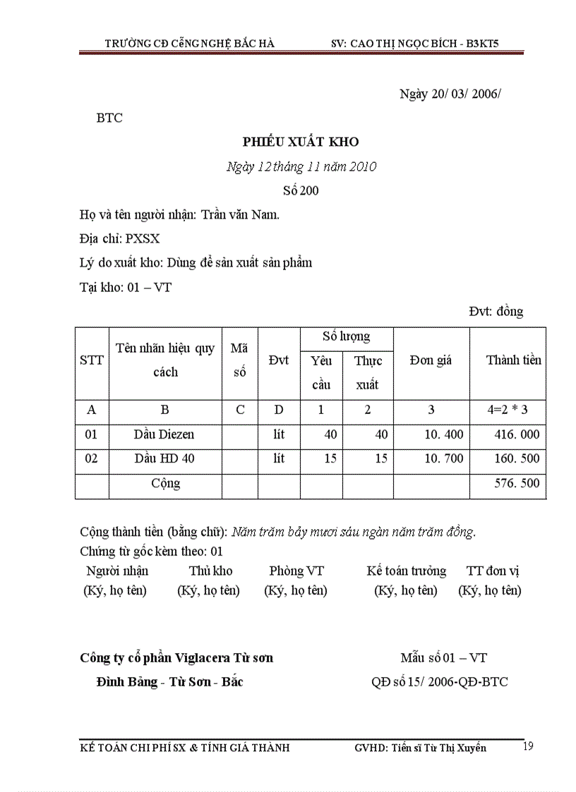image for page Hoàn thiện kế toán chi phí sản xuất và tính giá thành sản phẩm tại Công ty cổ phần Viglacera Từ Sơn