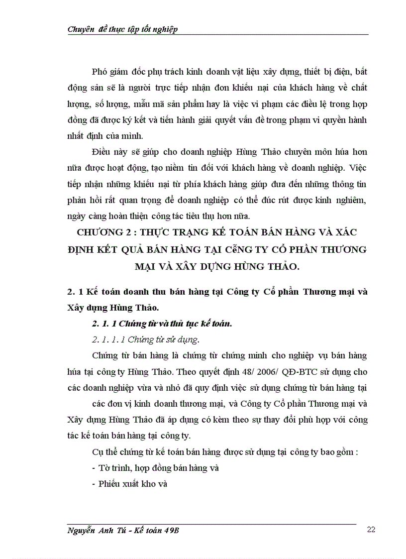 image for page Hoàn thiện kế toán bán hàng và xác định kết quả bán hàng tại Công ty Cổ phần Thương mại và Xây dựng Hùng Thảo