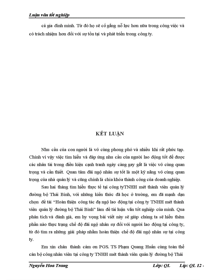 image for page Hoàn thiện công tác đãi ngộ lao động tại công ty TNHH một thành viên quản lý đường bộ Thái Bình