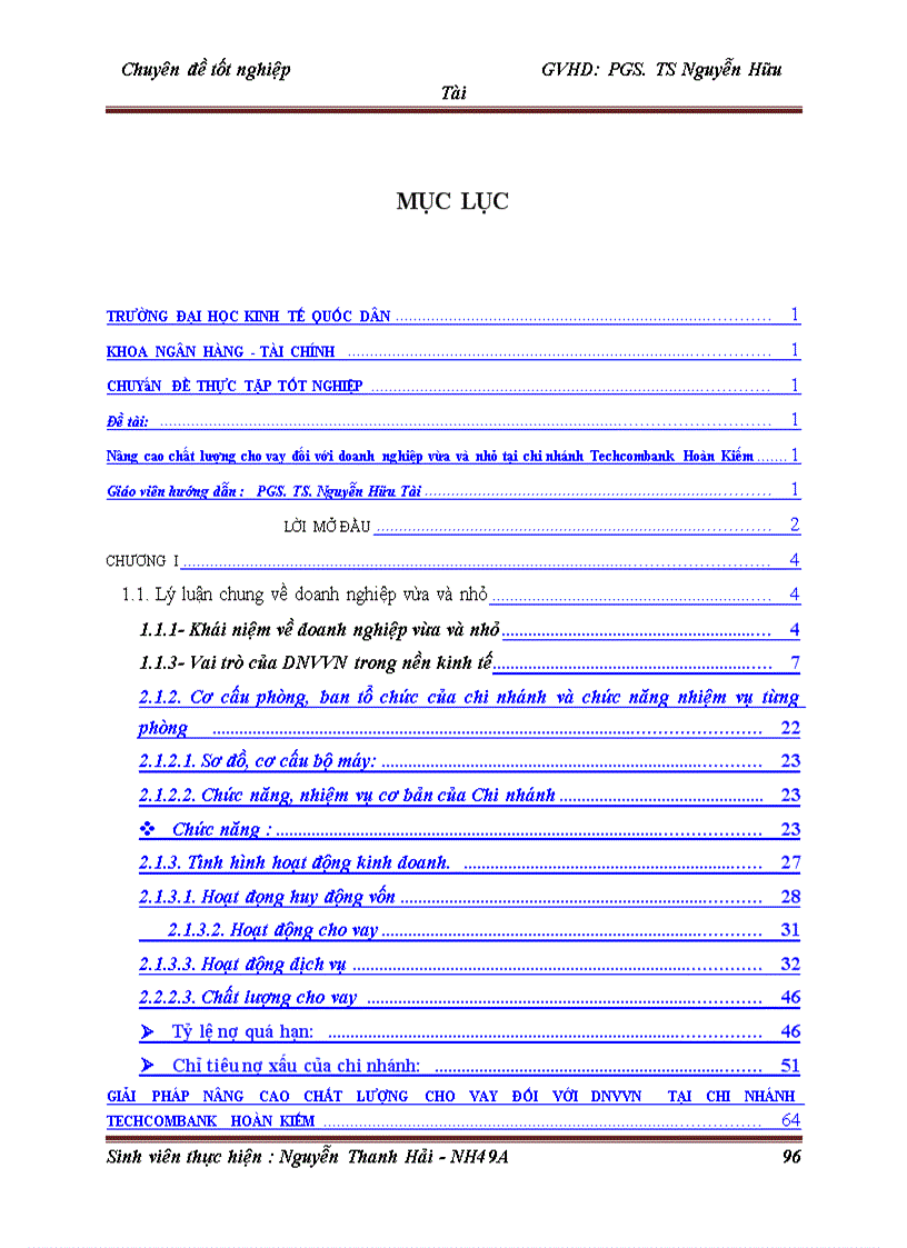 image for page Nâng cao chất lượng cho vay đối với doanh nghiệp vừa và nhỏ tại chi nhánh Techcombank Hoàn Kiếm