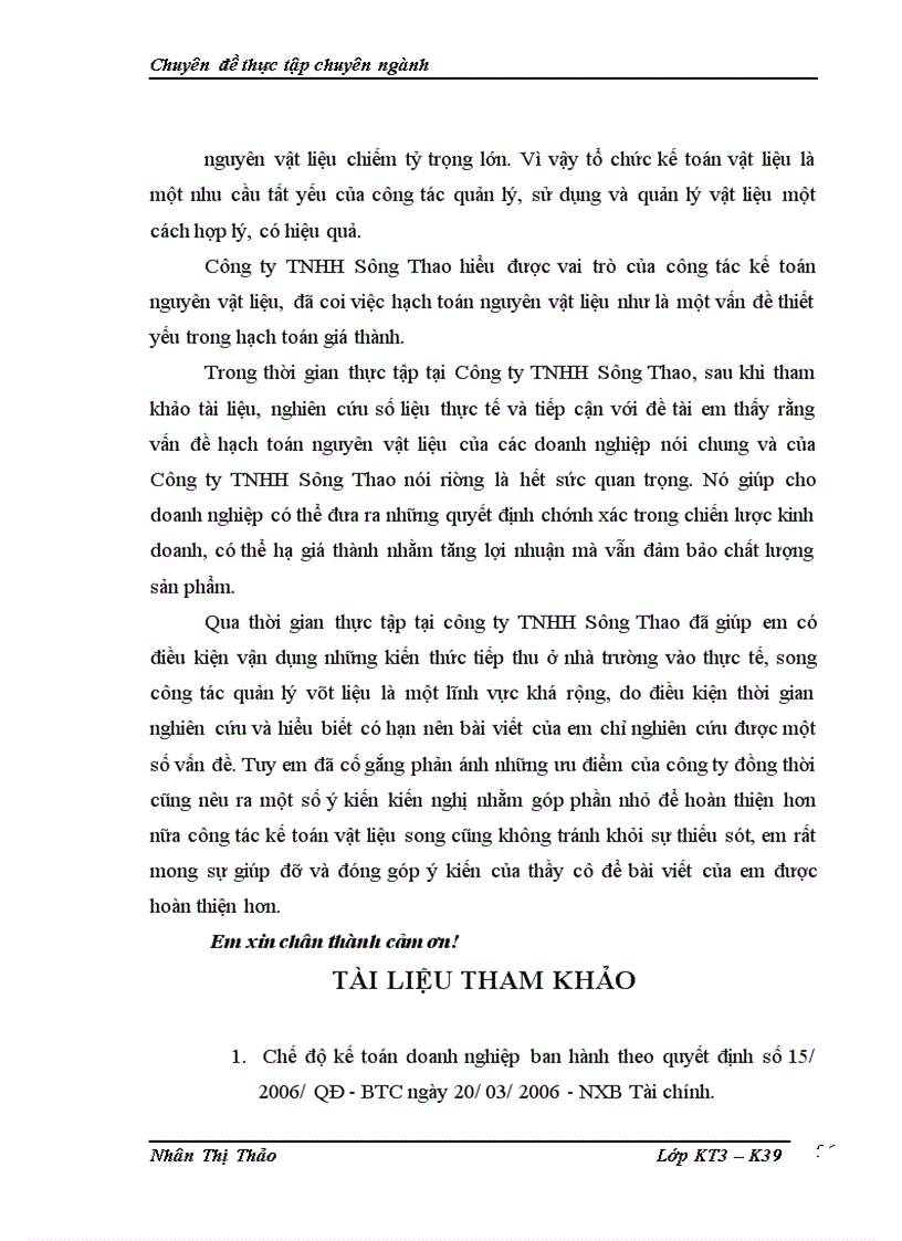 image for page Hoàn thiện công tác kế toán nguyên vật liệu tại Công ty TNHH Sông Thao