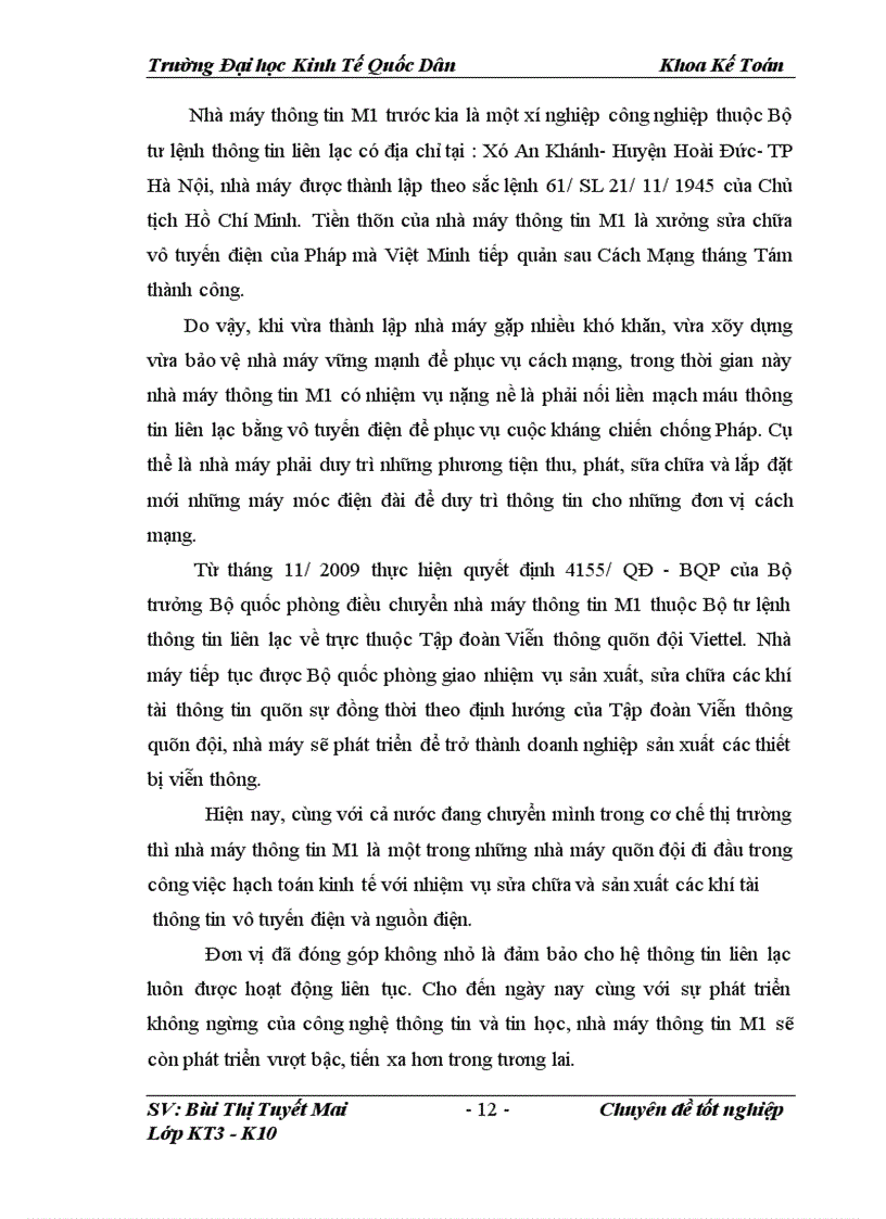 image for page Hoàn thiện kế toán chi phí sản xuất và tính giá thành sản phẩm tại Nhà máy thông tin M1 - Tập đoàn viễn thông quân đội