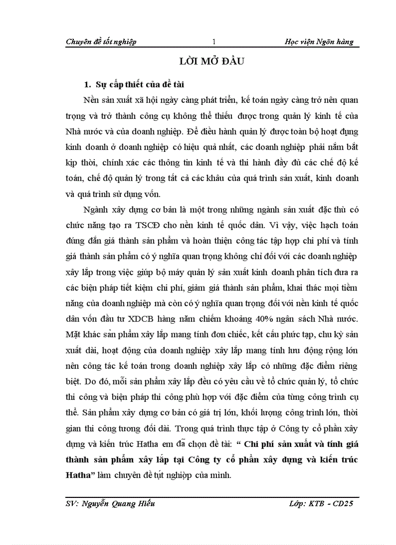 image for page Chi phí sản xuất và tính giá thành sản phẩm xây lắp tại Công ty cổ phần xây dựng và kiến trúc Hatha