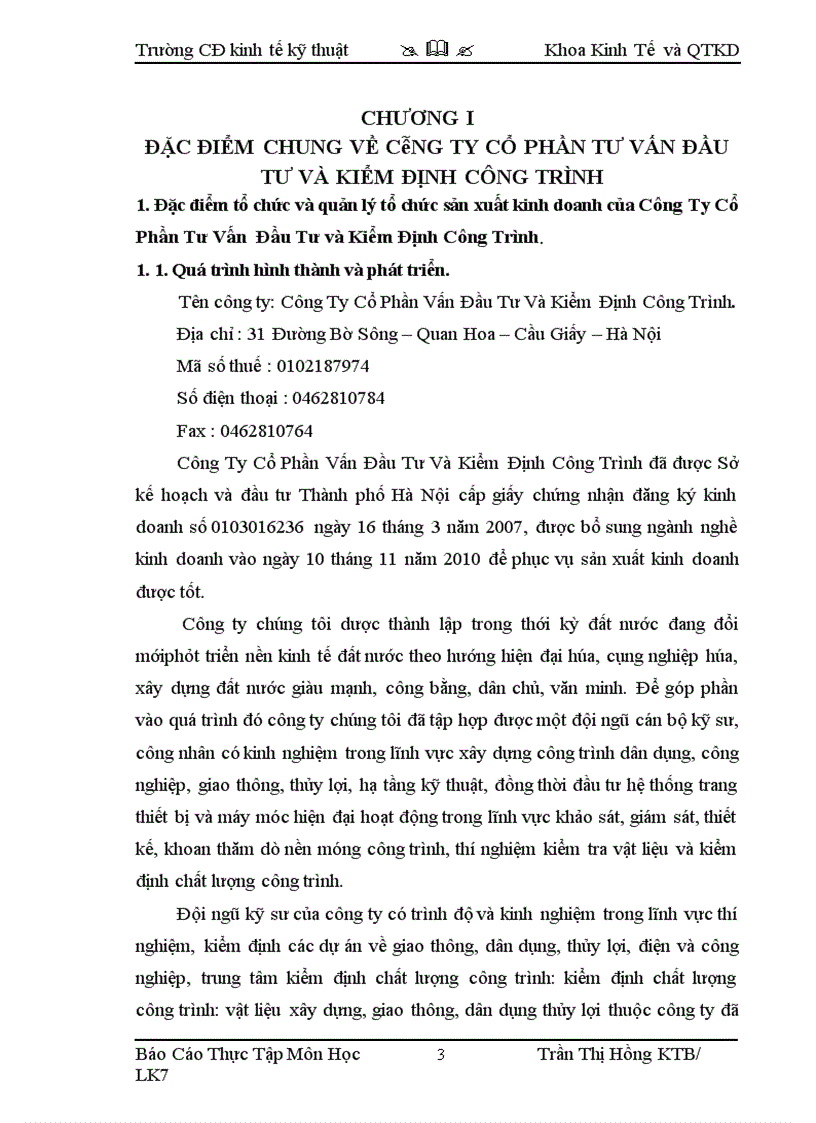 image for page Báo cáo thực tập tại Công ty Cổ phần Tư Vấn Đầu Tư Và Kiểm Định Chất Lượng Công Trình