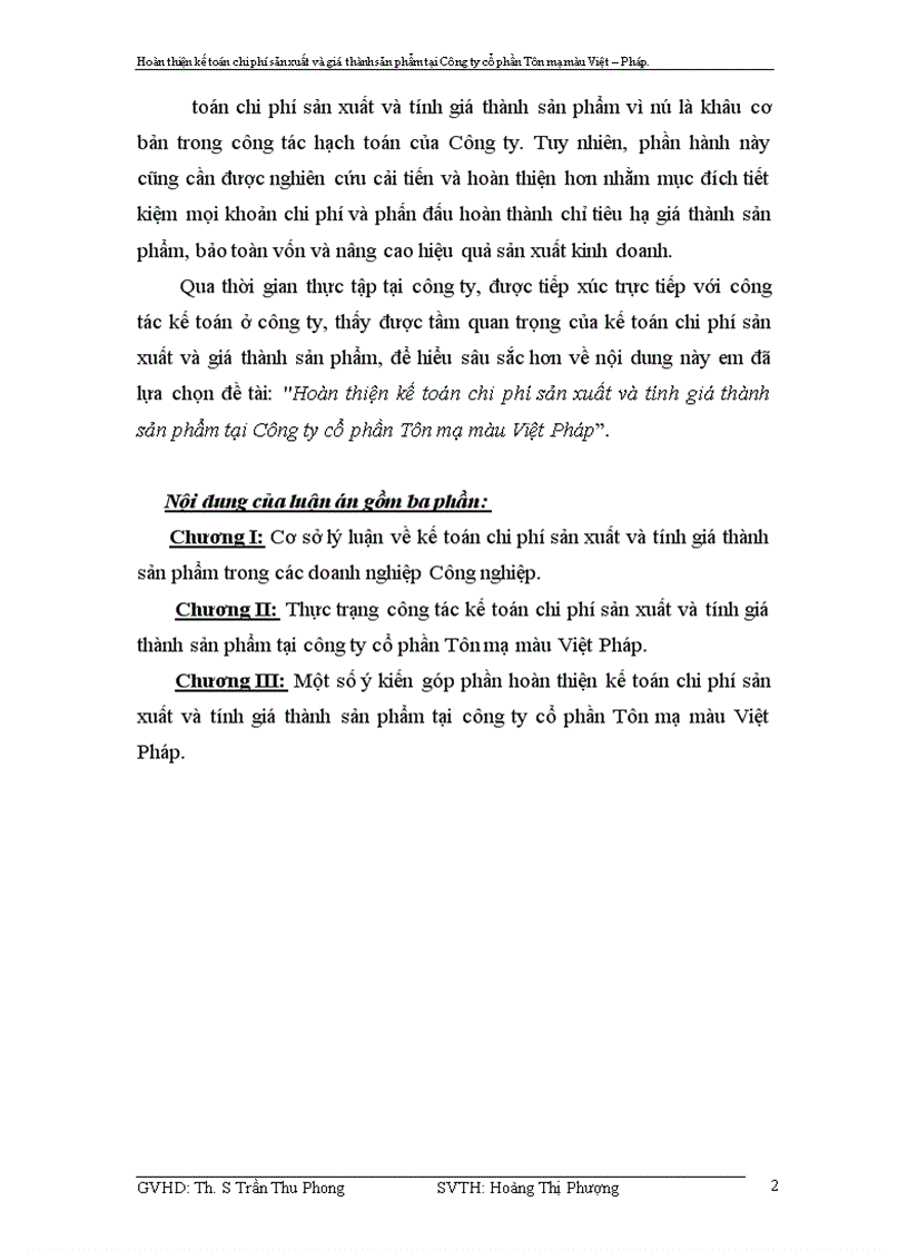 image for page Hoàn thiện kế toán chi phí sản xuất và tính giá thành sản phẩm tại Công ty cổ phần Tôn mạ màu Việt Pháp