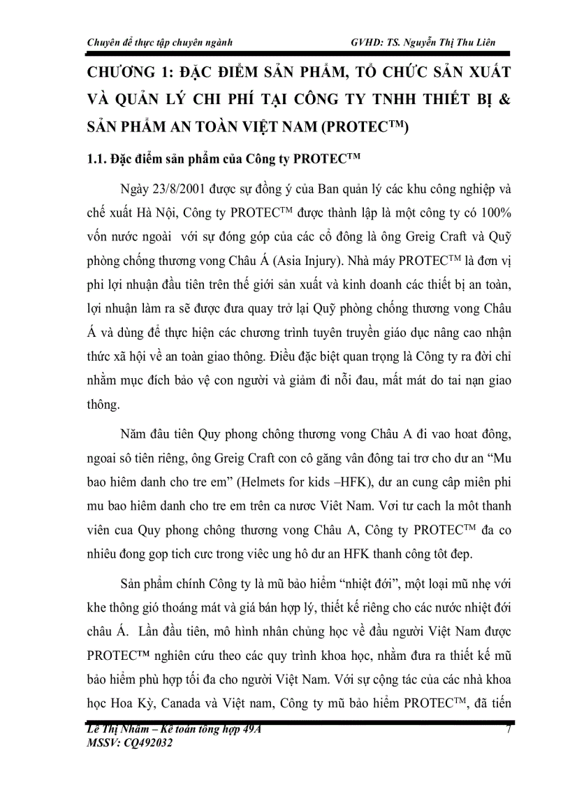 image for page Kế toán chi phí sản xuất và tính giá thành sản phẩm tại Công ty TNHH thiết bị và sản phẩm an toàn Việt Nam (PROTECTM)