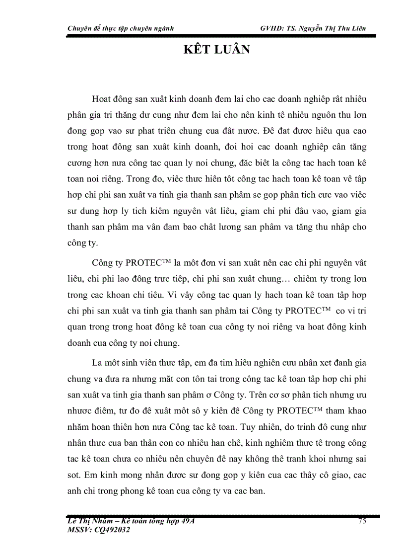 image for page Kế toán chi phí sản xuất và tính giá thành sản phẩm tại Công ty TNHH thiết bị và sản phẩm an toàn Việt Nam (PROTECTM)