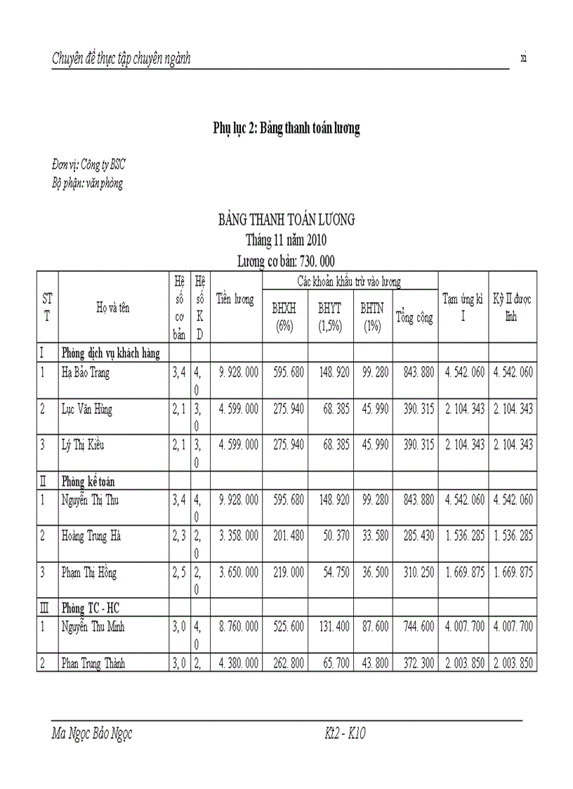 image for page Hạch toán tiền lương và các khoản trích theo lương tại công ty BSC